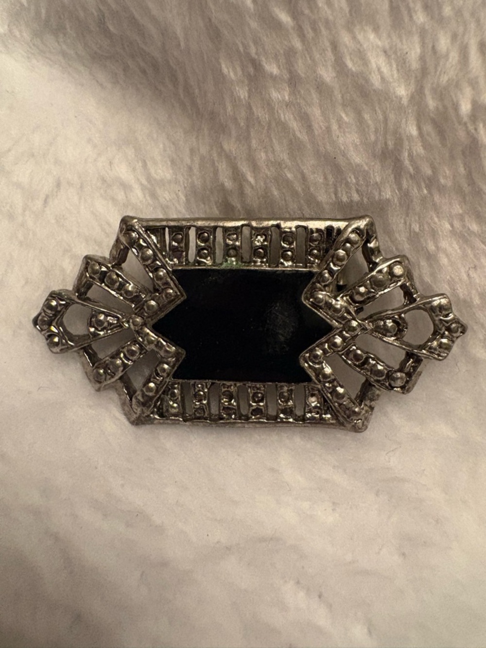 Vintage-Inspired Black and Silver Art Deco Brooch
